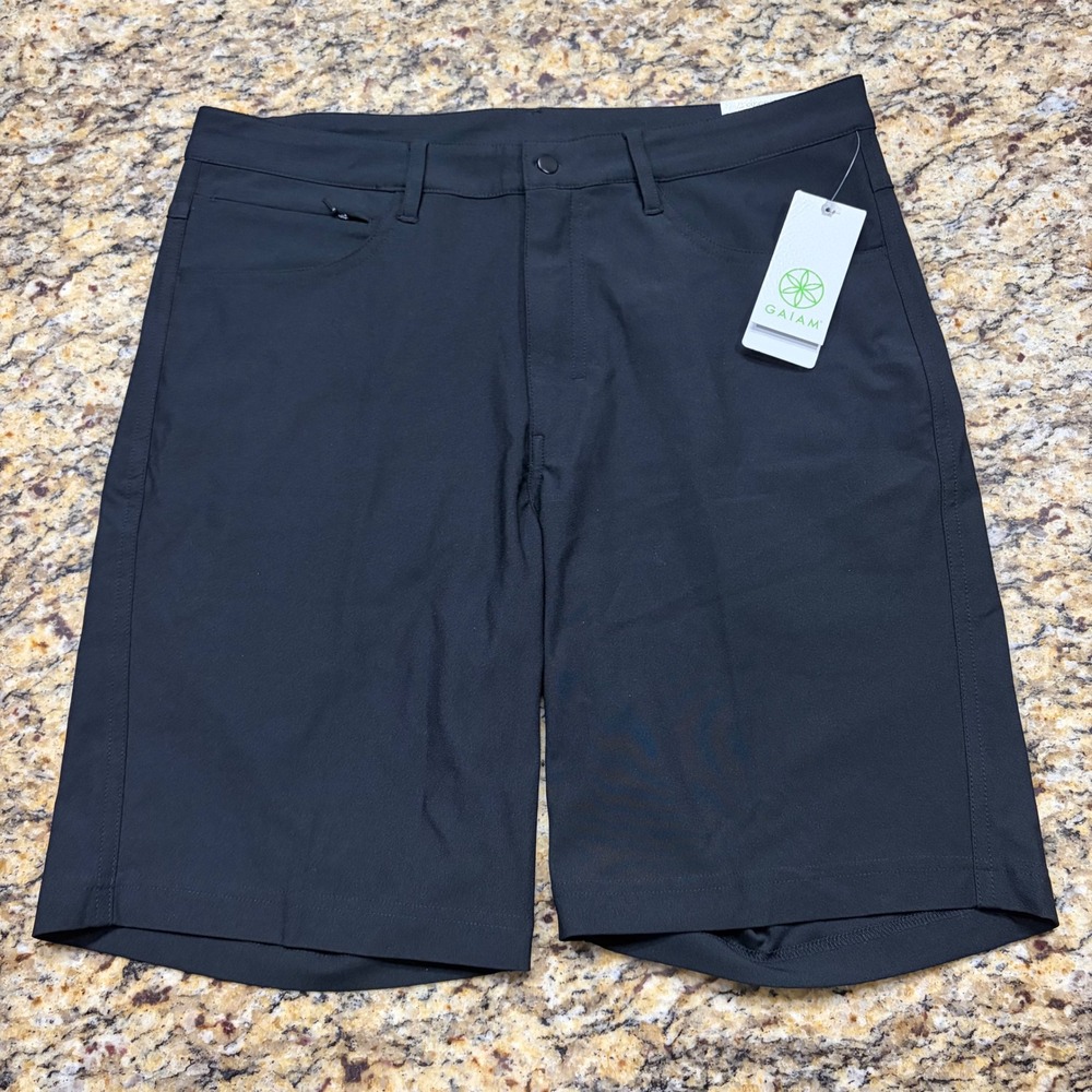 NEW Gaiam Mens Active Performance Shorts Black Size 32 Gym Stretch 5-Pocket ws